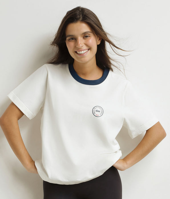 DIM T-Shirt Frau Nacre Bleu Dim x Ines de La Fressange
