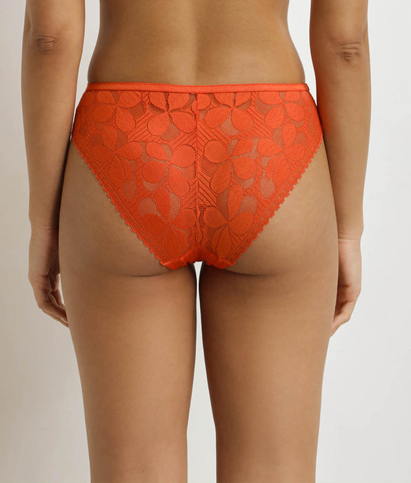 DIM Slip, Damen, halbtransparent Orange Art Flowers