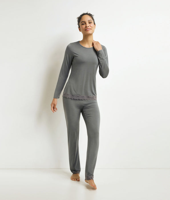 DIM Damenpyjama Hose Grau mit Spitze Don't Disturb