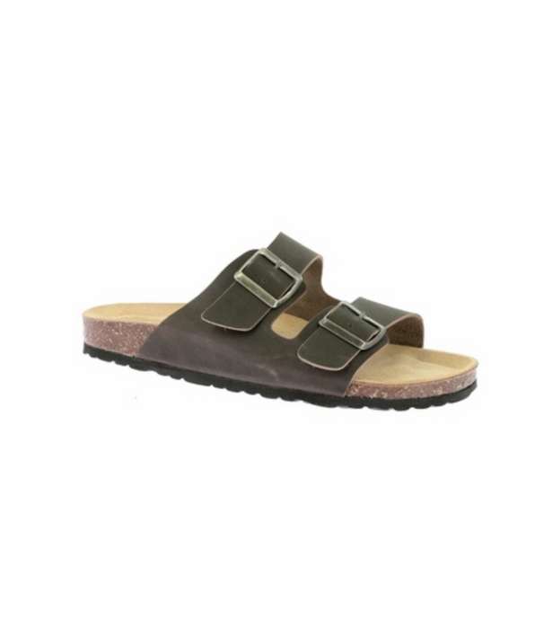 DIM Braune Damen-Pantoletten aus Leder und Kork