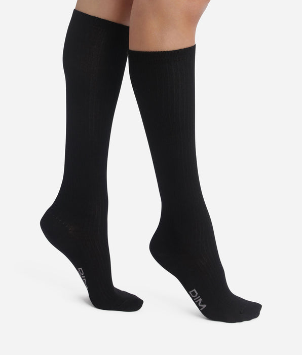 DIM Hohe gerippte Socken aus Baumwolle Schwarz Dim Modal
