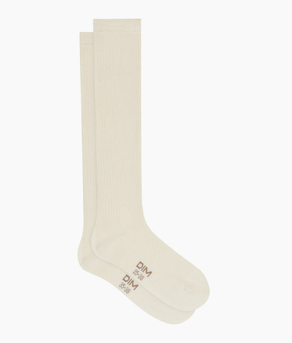 DIM Hohe gerippte Socken aus Baumwolle in Elfenbein Dim Modal