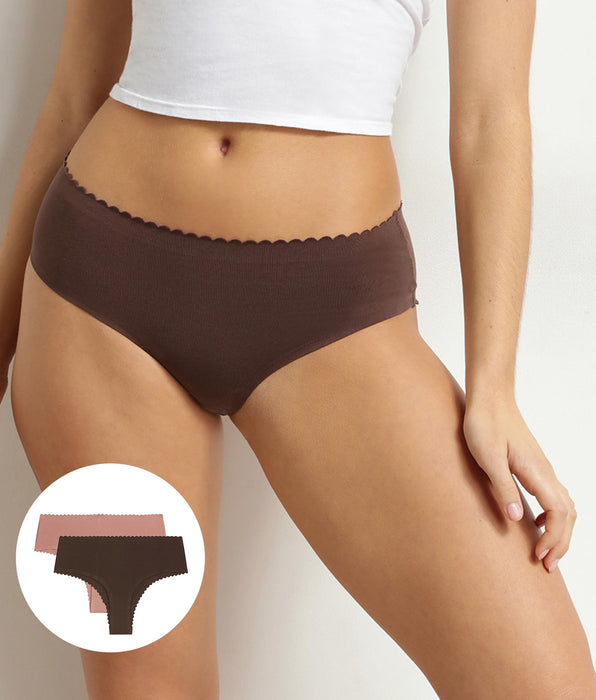 DIM 2er-Set Body Touch Baumwoll-Tangas in Schokolade und zartem Rosa