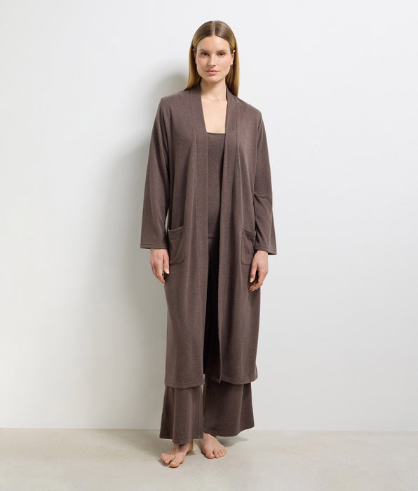 DIM Langer Cardigan aus feinem dunkelbraunem Jersey von DIM x Ines de la Fressange