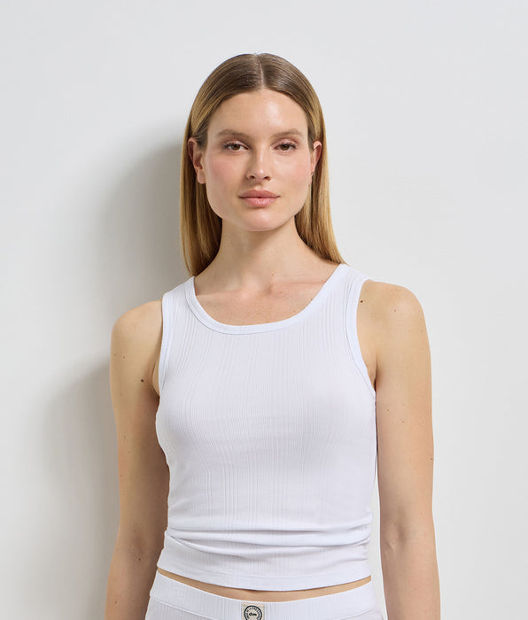 DIM Damen-Tanktop aus feinem, geripptem Jersey, weiß, Dim x Ines de la Fressange