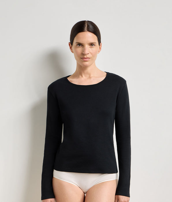 DIM Langärmeliger Body aus schwarzer, aufgerauter Baumwolle aus der Thermal-Kollektion