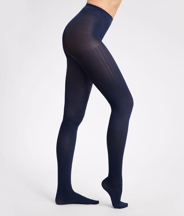 DIM Marineblaue Strumpfhose mit flachem Rippenmuster 50D DIM x Ines de La Fressange