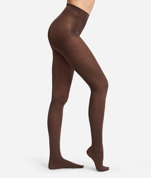 DIM Schokoladenbraune Strumpfhose mit flachen Rippen 50D DIM x Ines de La Fressange