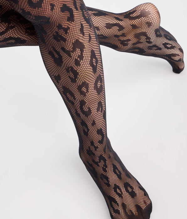 DIM Fantasie-Strumpfhose „Leopard“ mit schwarzem Netzmuster, 30D, Style