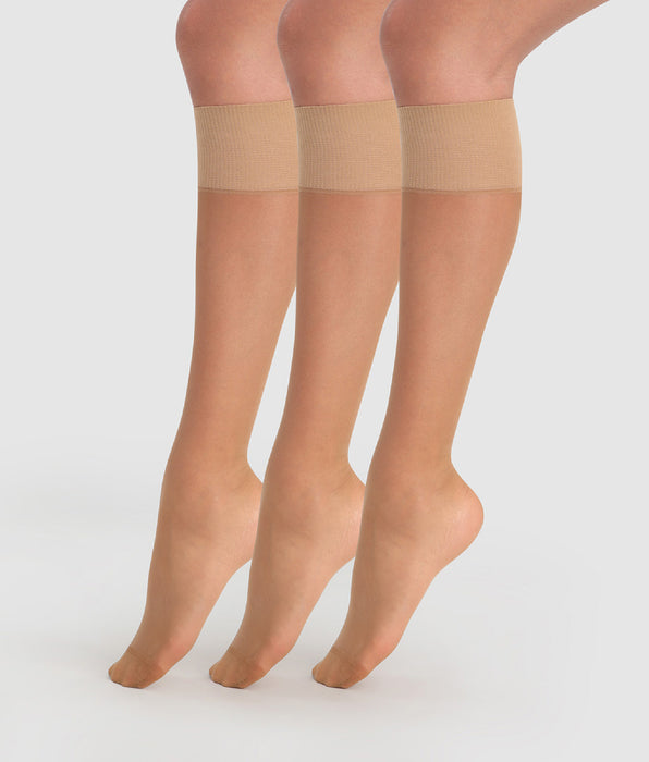 DIM 3er-Pack transparente Kniestrümpfe 20D in Zimtbraun - Beauty Resist