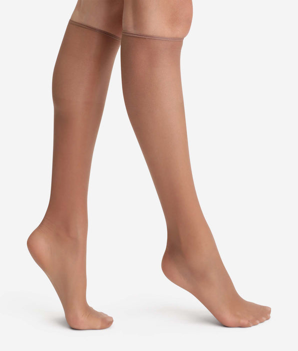 DIM 2er-Pack gazellenbraune transparente Kniestrümpfe mit glänzendem Finish 15D - Sublim Voile Brillant