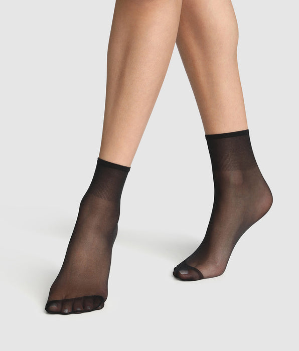 DIM 2er-Pack schwarze Kniestrümpfe mit glänzendem Finish 14D - Sublim