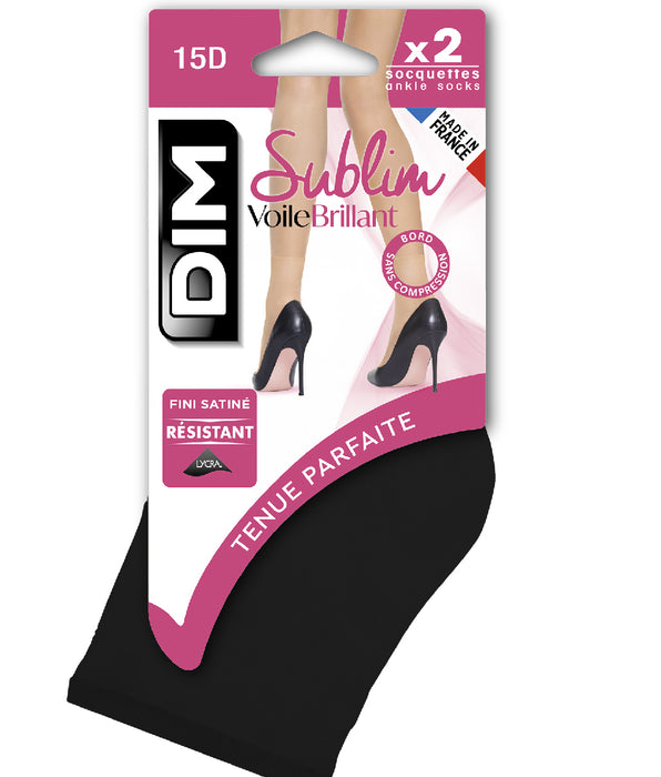 DIM 2er-Pack schwarze Kniestrümpfe mit glänzendem Finish 14D - Sublim