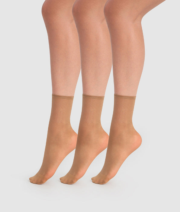 DIM 3er-Pack transparente Socken 20D in Zimtbraun - Beauty Resist