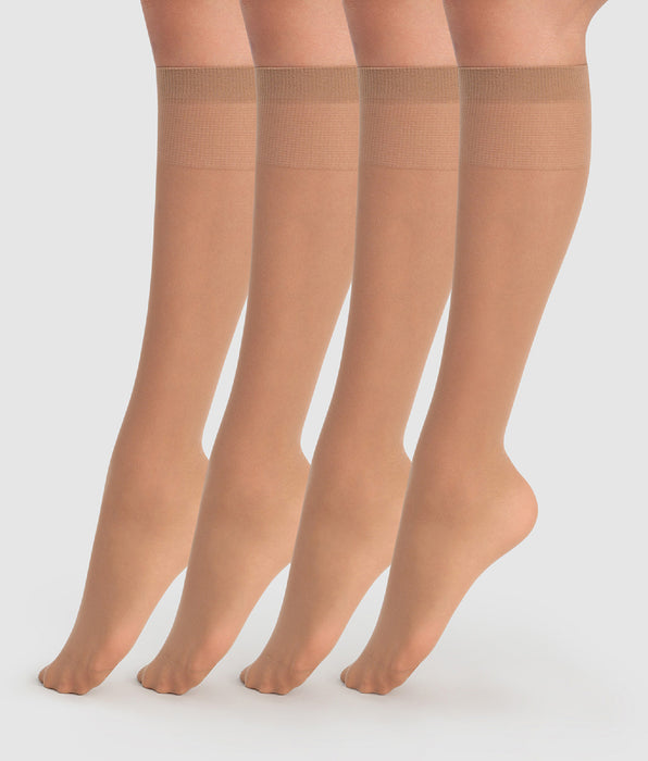 DIM 4er-Pack semi-transparente Kniestrümpfe 28D dunkelbeige - EcoDIM