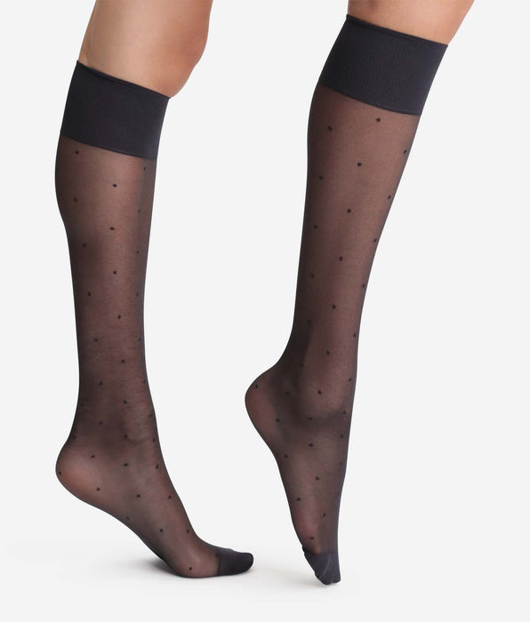 DIM Schwarze Kniestrümpfe mit Punktmuster 15D - Madame So DIM