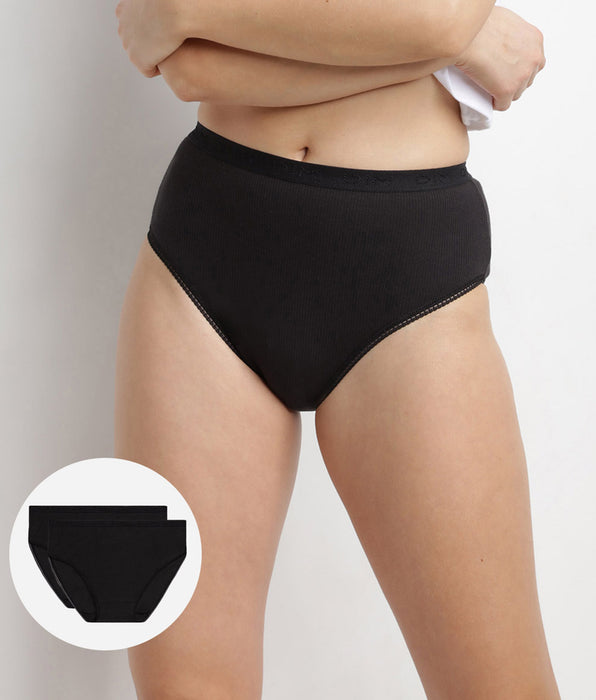 DIM 2er-Pack schwarze Slips aus 100% Baumwolle mit hohem Bund