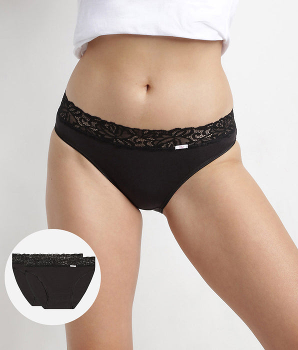 DIM 2er-Pack schwarze Midi-Slips aus Stretch-Baumwolle mit Spitze - Cotton Plus