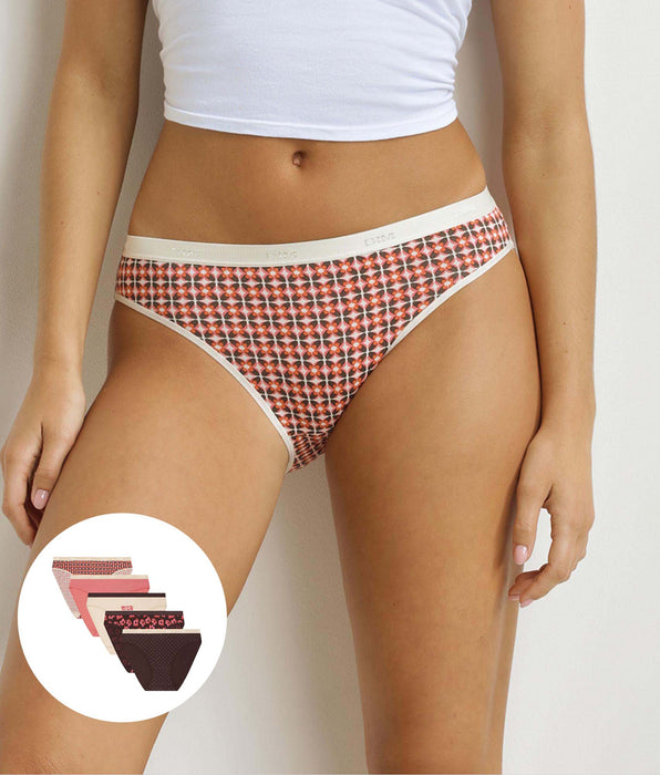 DIM 5er-Pack Damen-Slips mit Boho-Muster Ecru Braun Les Pockets