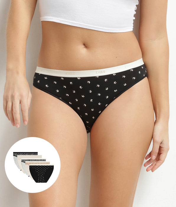 DIM 5er-Pack Damen-Slips aus Stretch-Baumwolle mit tropischem Muster von Les Pockets