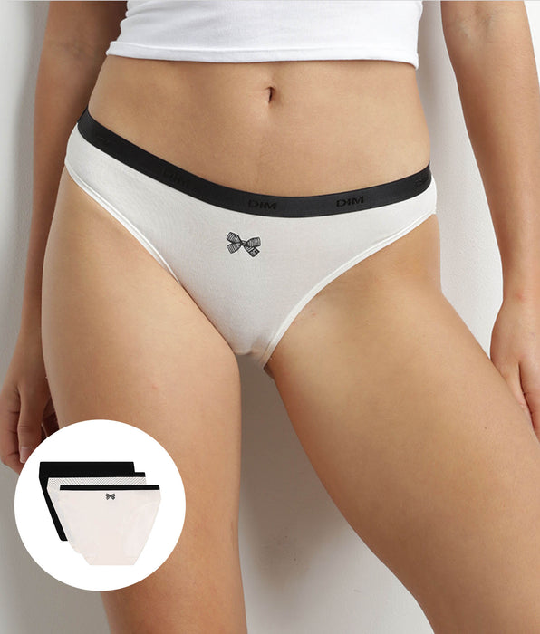 DIM 3er-Pack Slips aus Stretch-Baumwolle mit Pünktchen & Schleife – Pockets