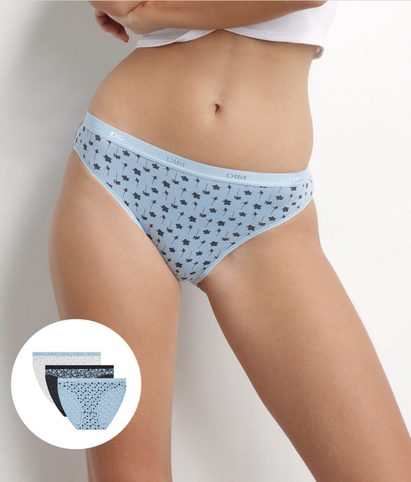 DIM 3er-Pack blaue Slips aus Stretch-Baumwolle mit Blumenmuster – Pockets