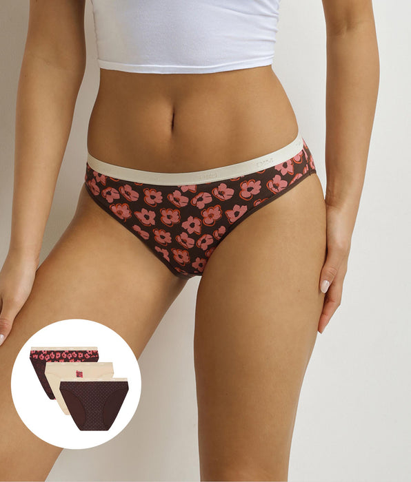 DIM 3er-Pack Damen-Slips mit Boho-Muster Rosa Braun Les Pockets