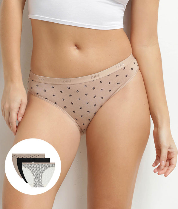 DIM 3er-Pack Damen-Slips aus Stretch-Baumwolle mit Palmenmuster von Les Pockets