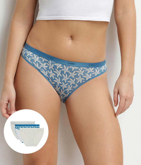 DIM 3er-Pack Damen-Slips aus Stretch-Baumwolle mit Meeresmotiv Les Pockets