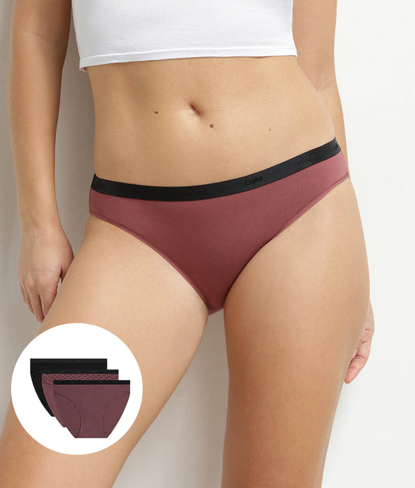 DIM 3er-Pack Damen-Slips aus Stretch-Baumwolle in Schwarz-Pflaume von Les Pockets