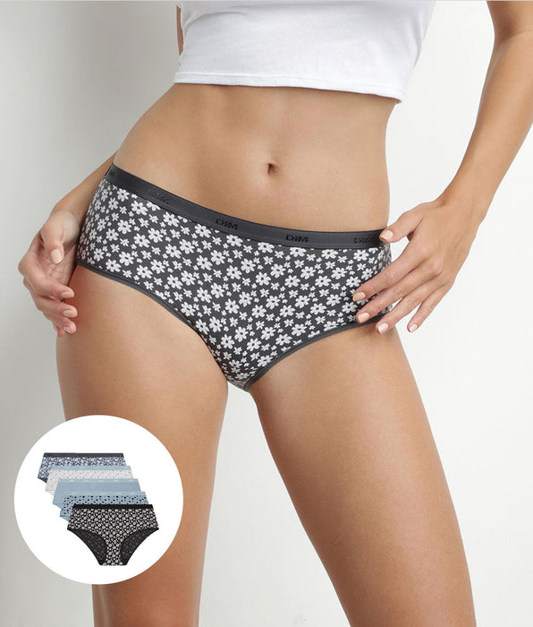 DIM 5er-Pack blau/graue Hipster aus Stretch-Baumwolle mit Blumenmuster – Pockets