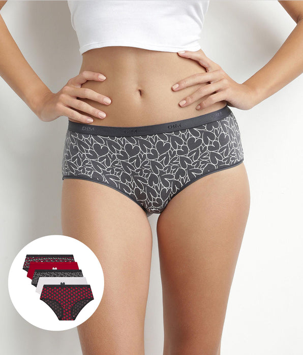 DIM 5er-Pack rote Hipster aus Stretch-Baumwolle mit Herzmuster – Pockets