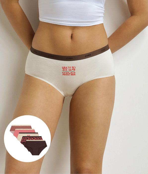 DIM 5er-Pack Damen-Boxershorts mit Retro-Motiven Rosa Braun Les Pockets