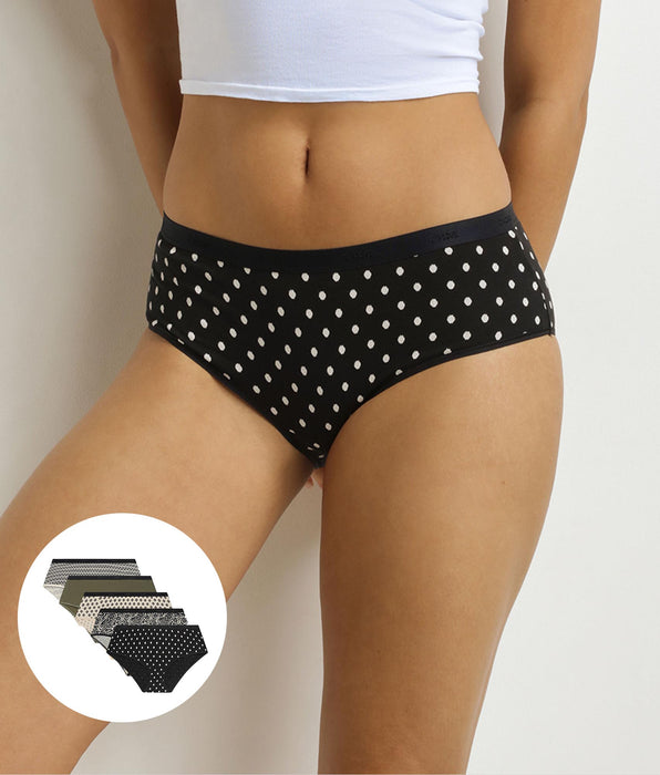 DIM 5er-Pack Damen-Boxershorts mit ethnischen Motiven, khaki schwarz Les Pockets