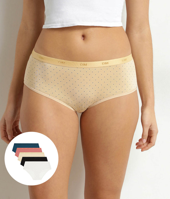 DIM 5er-Pack Stretch-Baumwoll-Boxershorts für Damen mit Punkten von Les Pockets
