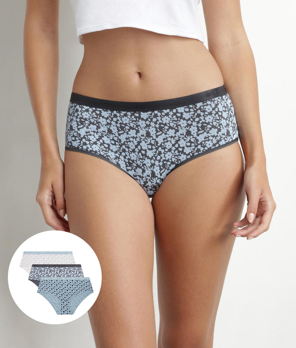 DIM 3er-Pack blaue Hipster aus Stretch-Baumwolle mit Blumenmuster – Pockets