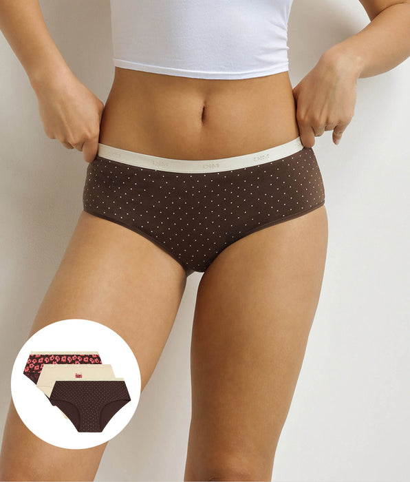 DIM 3er-Pack Damen-Boxershorts mit Retro-Motiven Rosa Braun Les Pockets