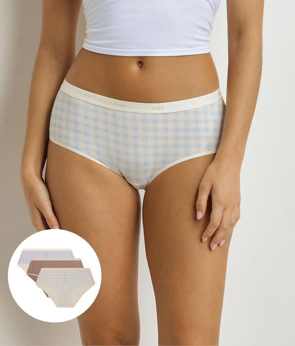 DIM 3er-Pack Damen-Boxershorts mit Vichykaro-Muster Blau Beige Les Pockets