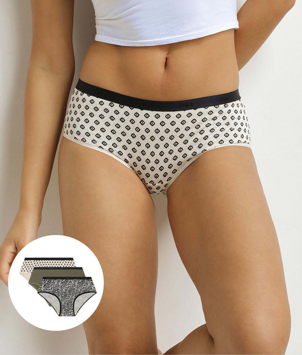 DIM 3er-Pack Damen-Boxershorts mit ethnischen Motiven Khaki, Schwarz Les Pockets