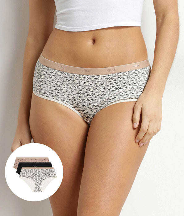DIM 3er-Pack Damen-Boxershorts aus Stretch-Baumwolle mit Palmenmuster Les Pockets
