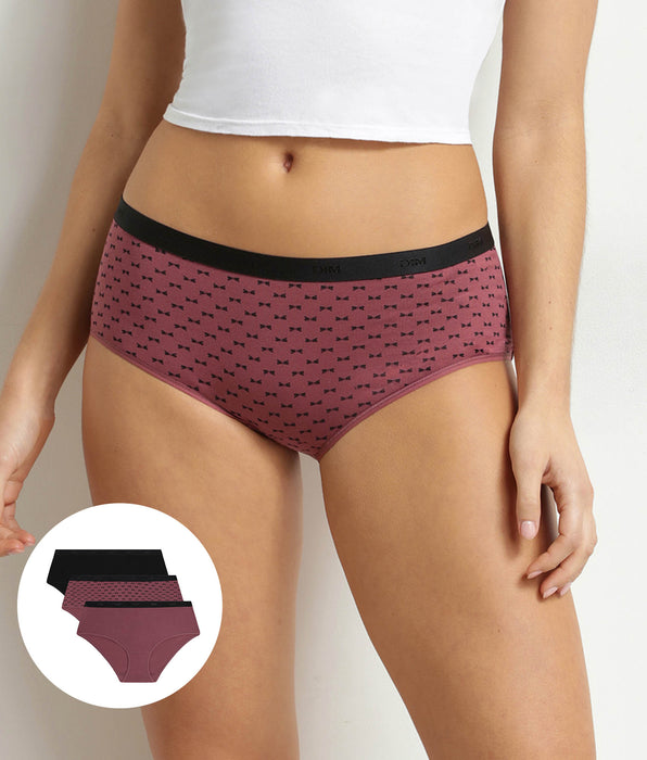 DIM 3er-Pack Damenboxershorts aus Stretch-Baumwolle in Schwarz-Pflaume von Les Pockets