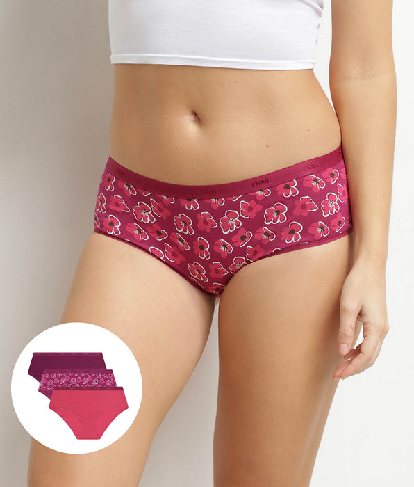 DIM 3er-Pack Damen-Boxershorts aus Stretch-Baumwolle Fleurs Rubis von Les Pockets