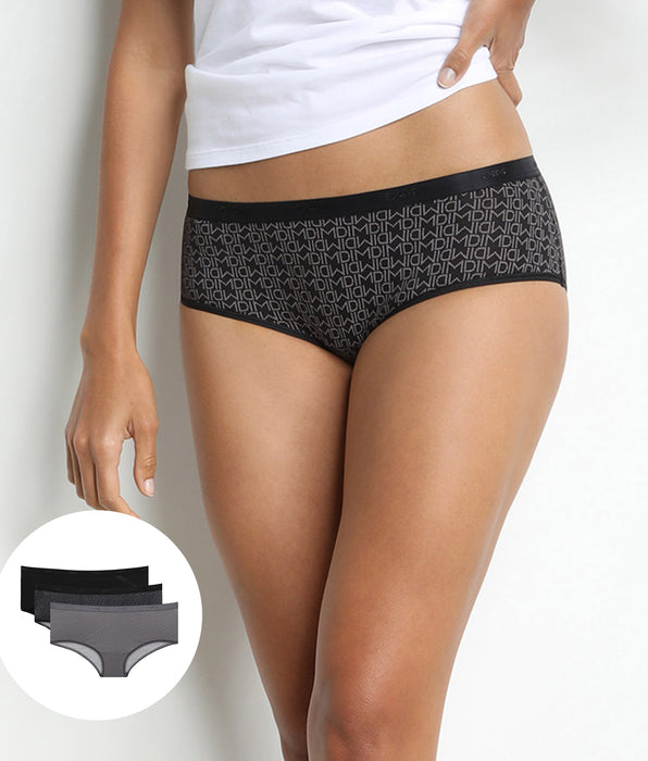 DIM 3er-Pack schwarze/graue Hipster aus Stretch-Baumwolle – Pockets