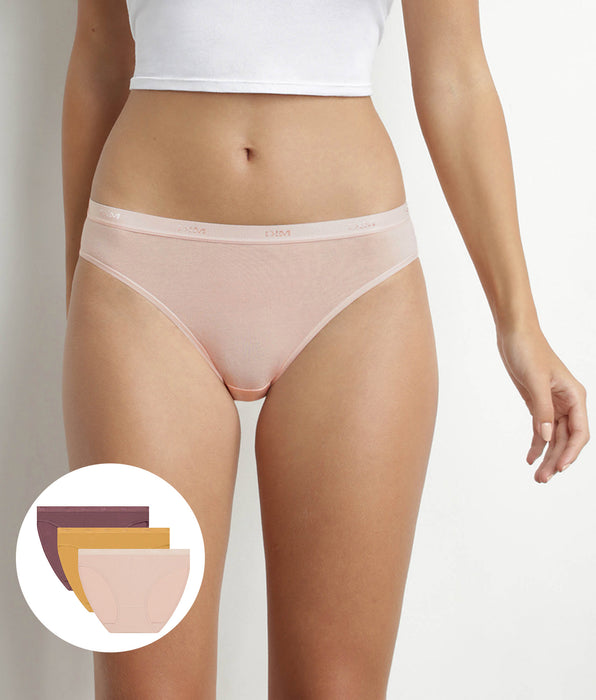 DIM 3er-Pack Damen-Slips aus Stretch-Baumwolle in Gelb/Nude/Braun – Pockets Ecodim