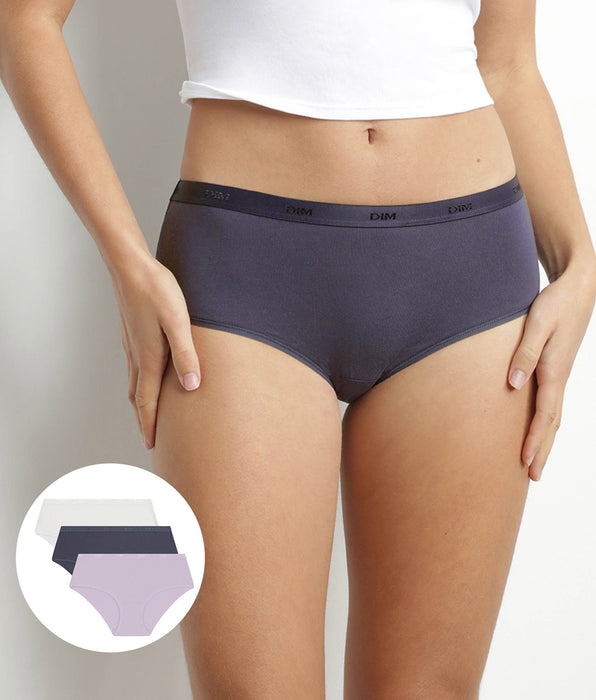 DIM 3er-Pack Hipster aus Stretch Baumwolle in Lila/Weiß – Pockets Ecodim