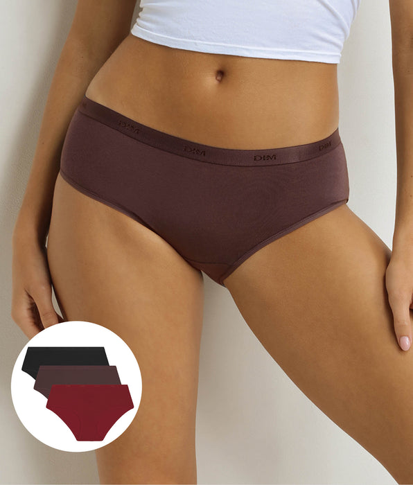DIM 3er-Pack Damen-Boxershorts Cacao, Rot, Schwarz Les Pockets Ecodim