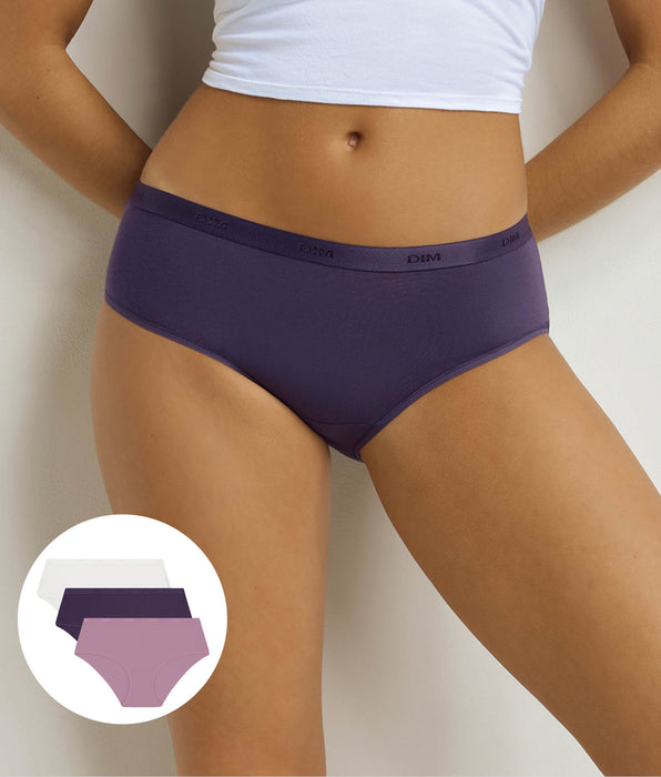 DIM 3er-Pack Boxershorts für Frauen Violett, Weiß Les Pockets Ecodim