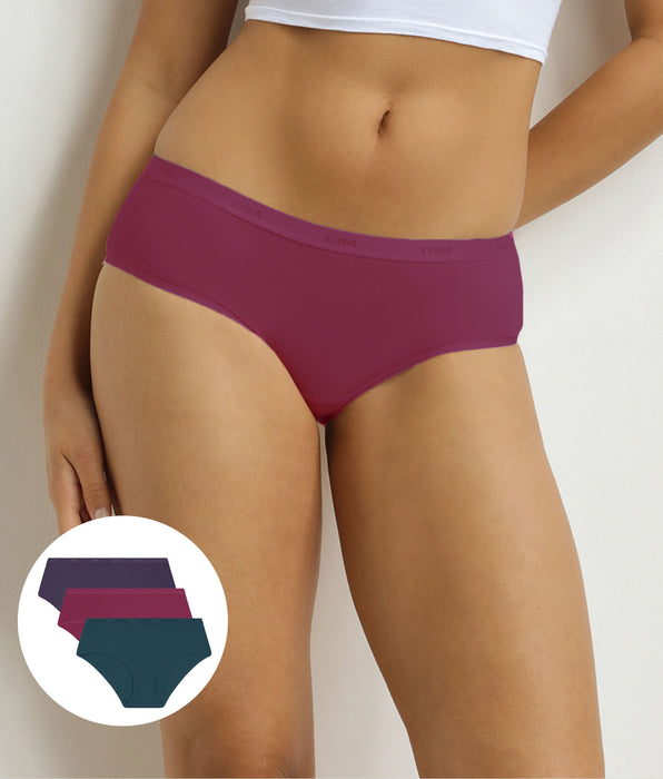 DIM 3er-Pack Boxershorts für Frauen Violett, Rot, Grün Les Pockets Ecodim