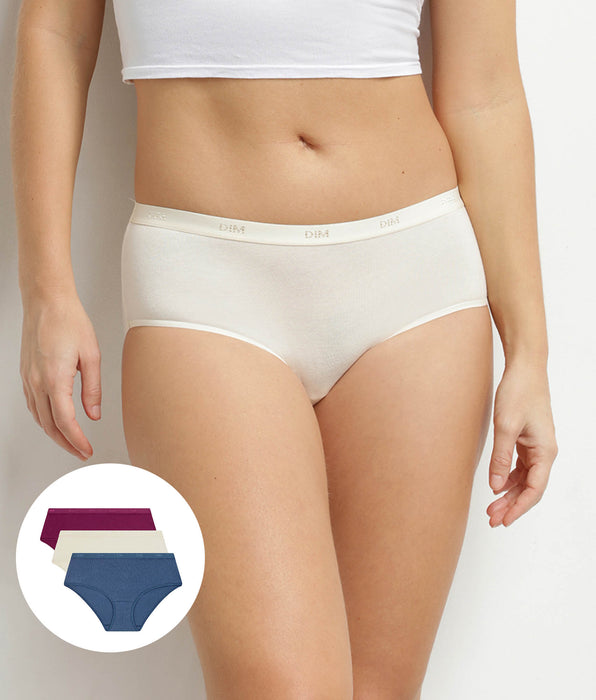 DIM 3er-Pack Damen-Boxershorts aus Stretch-Baumwolle Blau Rot Les Pockets Ecodim