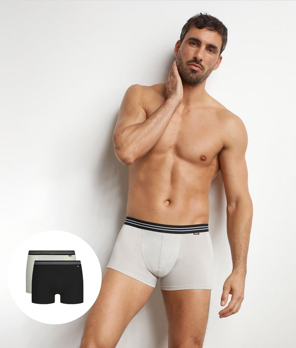 DIM 2er-Pack Herren-Boxershorts aus Stretch-Baumwolle Schwarz Grau EcoDim
